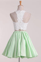 Two-Piece Scoop Homecoming Dresses A Line Satin With Applique PD411