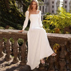 Simple Long Sleeves Wedding Dresses For Women 2022 Modest Square Neck Bride Gowns A Line Marriage Vestido De Noiva Robe فست
