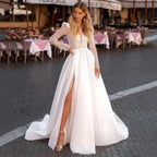 Sparkle Luxury Beach Wedding Dresses For Women Long Sleeves O-Neck Tulle Bridal Gowns A-Line Sweep Train Vestido De Novia