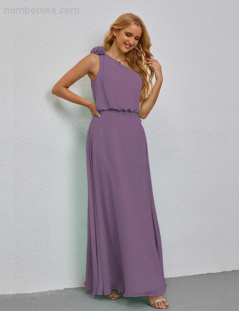 Ruffled One Shoulder Sleeveless Long Bridesmaid Dresses A-line Formal Evening Gown Side Split 28080