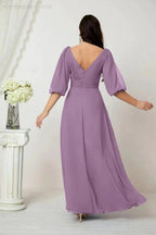 Numbersea  Formal Prom Gown Women V-Neck Chiffon Bridesmaid Dresses Long Bishop Sleeve Party Dress 2807