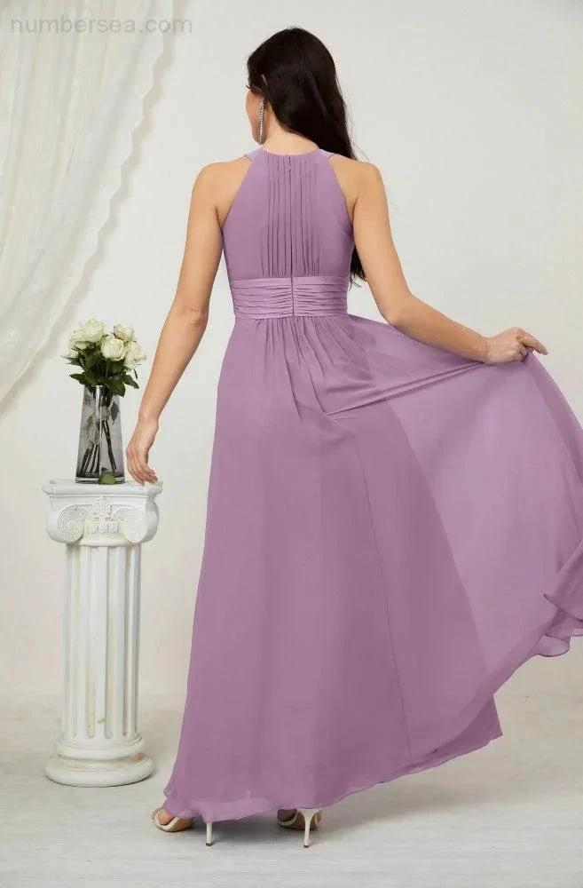 Numbersea Formal Party Gown Dress Chiffon Halter Long Sleeveless Bridesmaid Dresses 2802