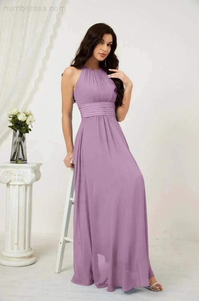 Numbersea Formal Party Gown Dress Chiffon Halter Long Sleeveless Bridesmaid Dresses 2802