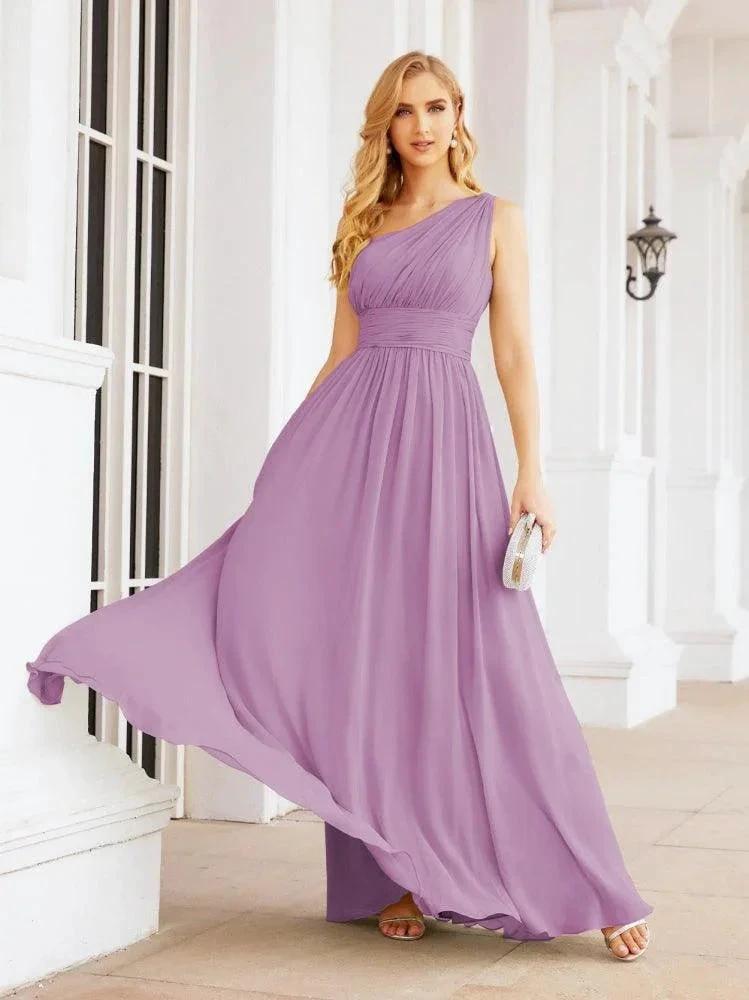 Numbersea One Shoulder Bridesmaid Dresses Long Maxi Formal Evening Party Prom Gowns 28061