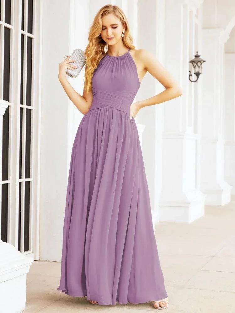 Numbersea Sleeveless Bridesmaid Dresses Long Prom Gown Zipper with Keyhole Back 28056