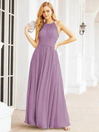 Numbersea Sleeveless Bridesmaid Dresses Long Prom Gown Zipper with Keyhole Back 28056