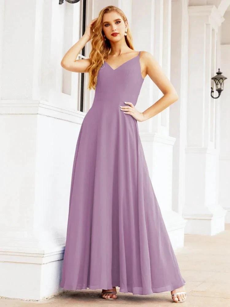 Numbersea Spaghetti Strap Bridesmaid Dresses V Neck Butterfly Back Fromal Evening Party Prom Gown 28036