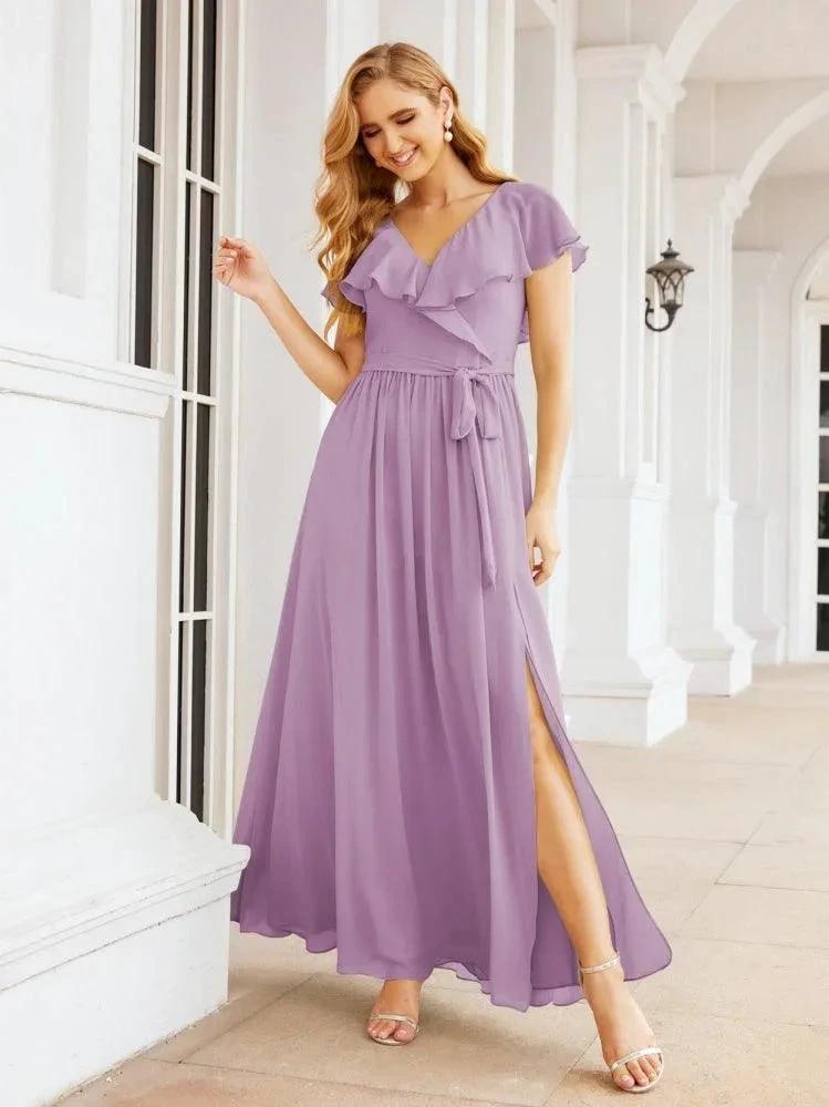 Bridesmaid Dresses with Flutter Sleeves Formal Evening Party Prom Gowns 28044