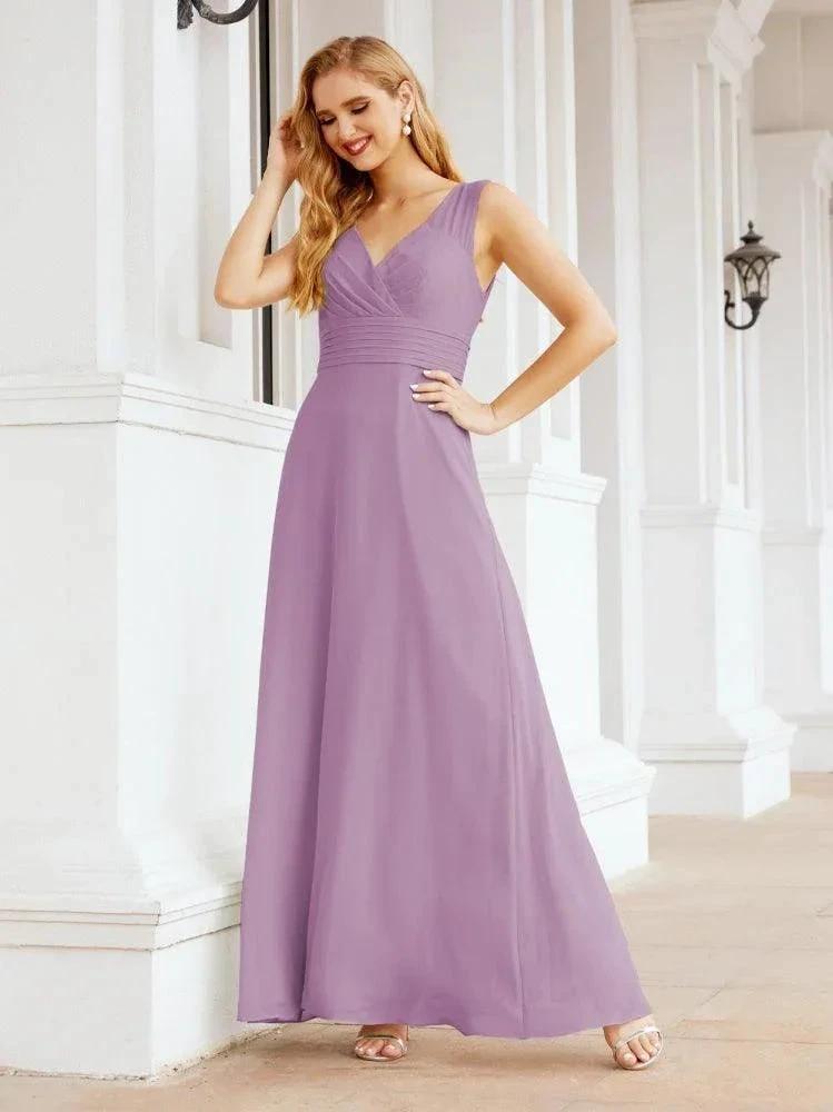 Formal Prom Gown Elegant V-Neck Sleeveless Bridesmaid Dresses for Wedding Party 28037