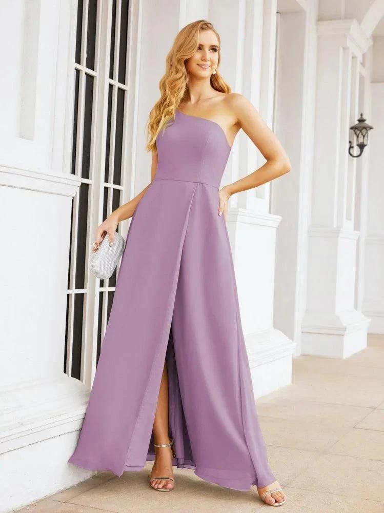 Numbersea Women's One Shoulder Formal Prom Gowns for Mother of The Bride Side Slit Bridesmaid Dresses 28052