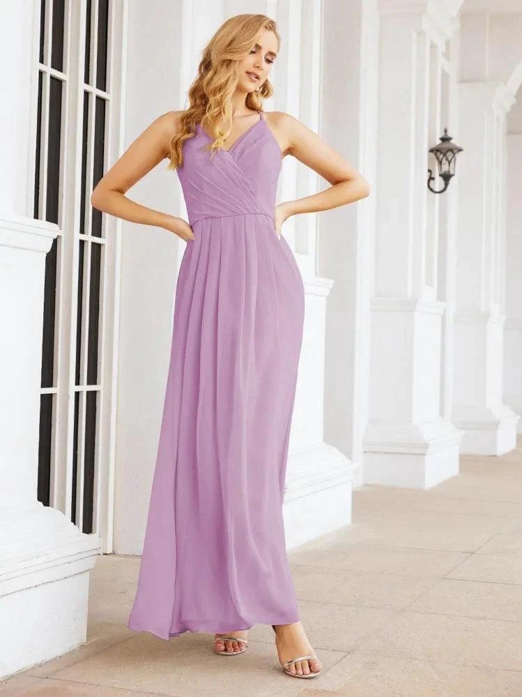 Numbersea Spaghetti Strap Bridesmaid Dresses V-Neck Long A-Line Formal Prom Gowns 28063
