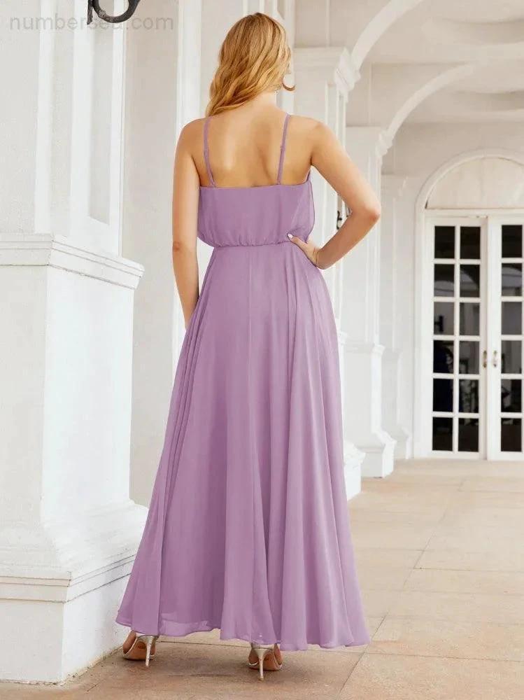 Numbersea  Halter Long Bridesmaid Dresses Formal A line Juniors Dress 28029