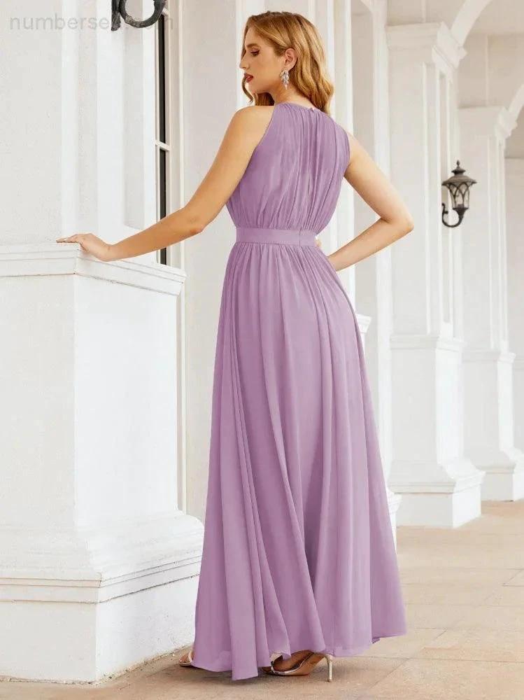Numbersea Halter Bridesmaid Dress Empire Waist Formal Evening Prom Gown for Mother of The Bride 28030