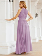 Numbersea Halter Bridesmaid Dress Empire Waist Formal Evening Prom Gown for Mother of The Bride 28030