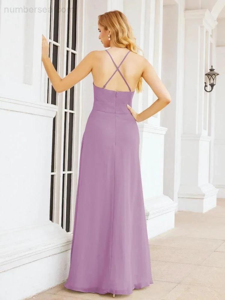 Numbersea Halter Bridesmaid Dresses with Pockets Sleeveless Formal Evening Party Prom Gowns  28055