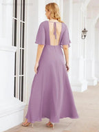 Numbersea V-Neck Bridesmaid Dress Chiffon Long Open Back Formal Dresses for Women Party Evening 28067