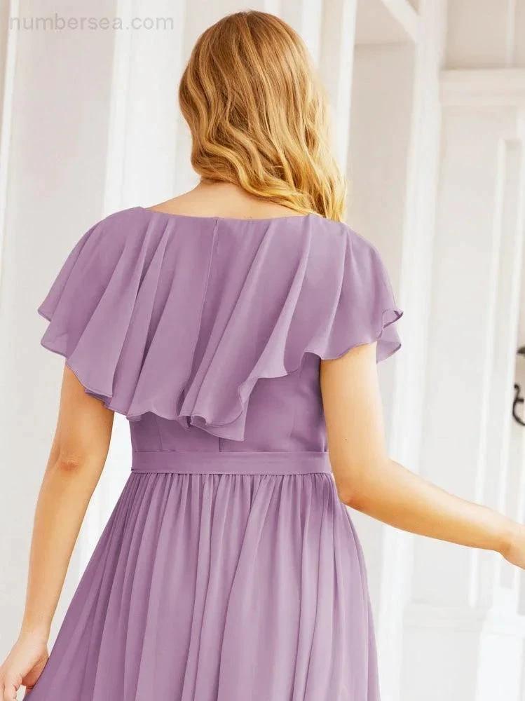 Bridesmaid Dresses with Flutter Sleeves Formal Evening Party Prom Gowns 28044