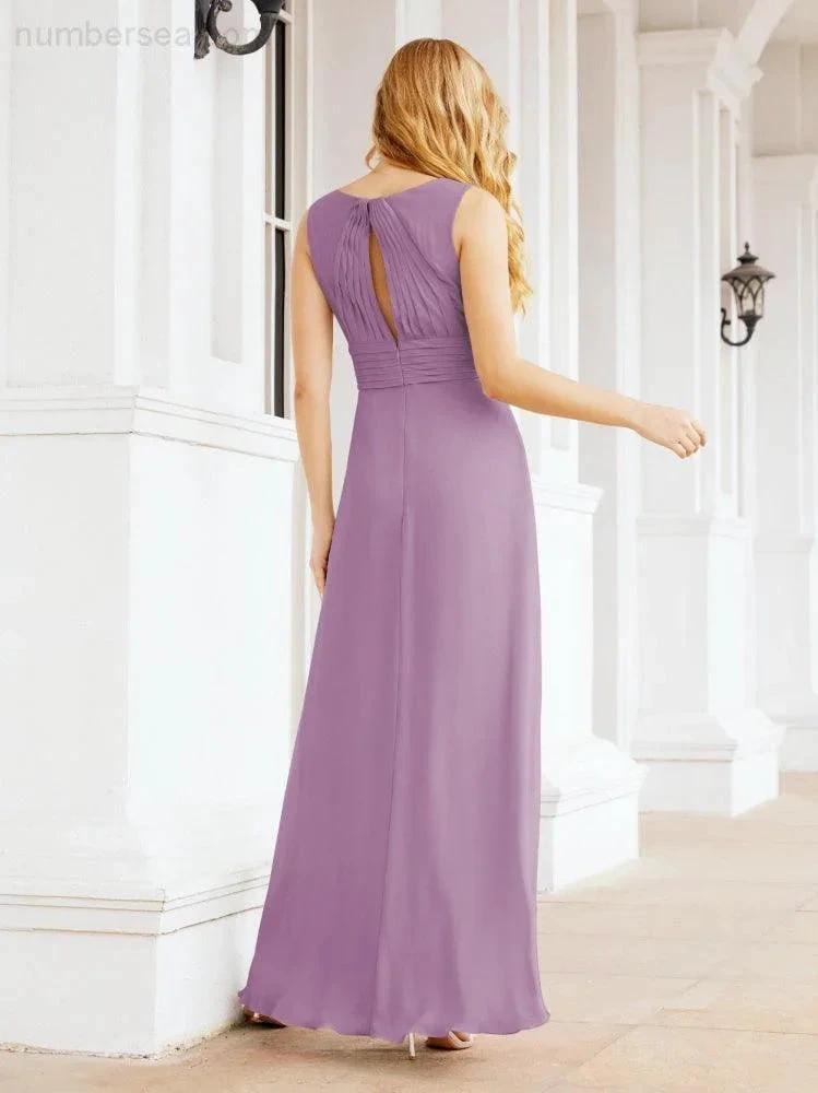 Formal Prom Gown Elegant V-Neck Sleeveless Bridesmaid Dresses for Wedding Party 28037