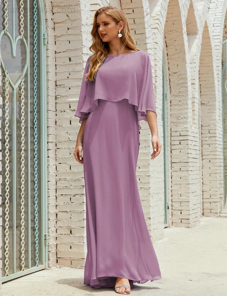 Sunnderly  Bridesmaid Dress Women Long Sleeve V-Neck Chiffon Formal Wedding Party Dress SY28018
