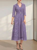 A-line V-Neck Tea-Length Chiffon Mother of the Bride Dress