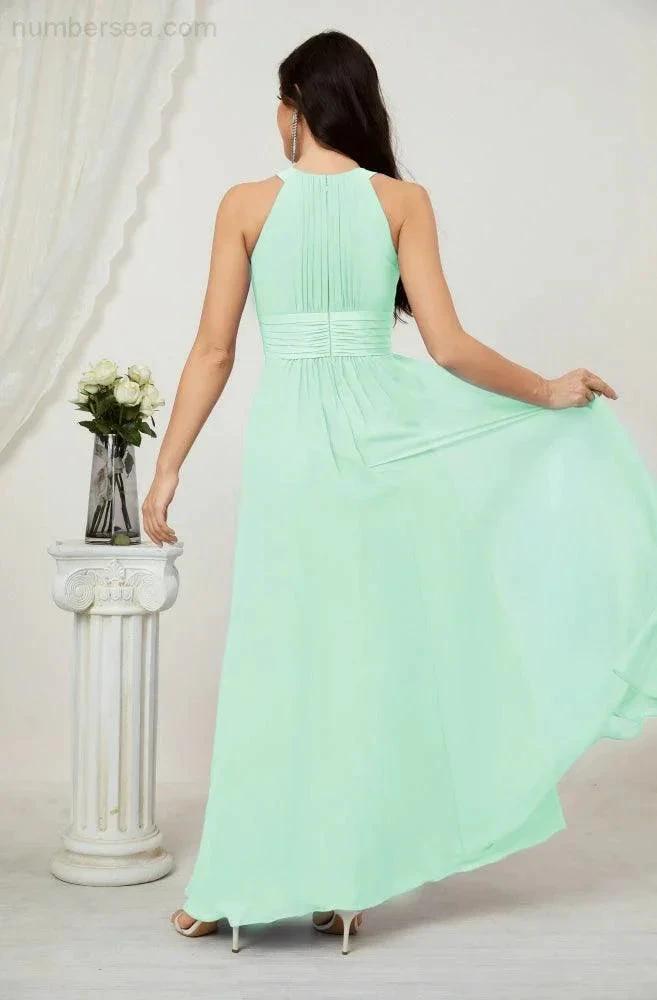 Numbersea Formal Party Gown Dress Chiffon Halter Long Sleeveless Bridesmaid Dresses 2802