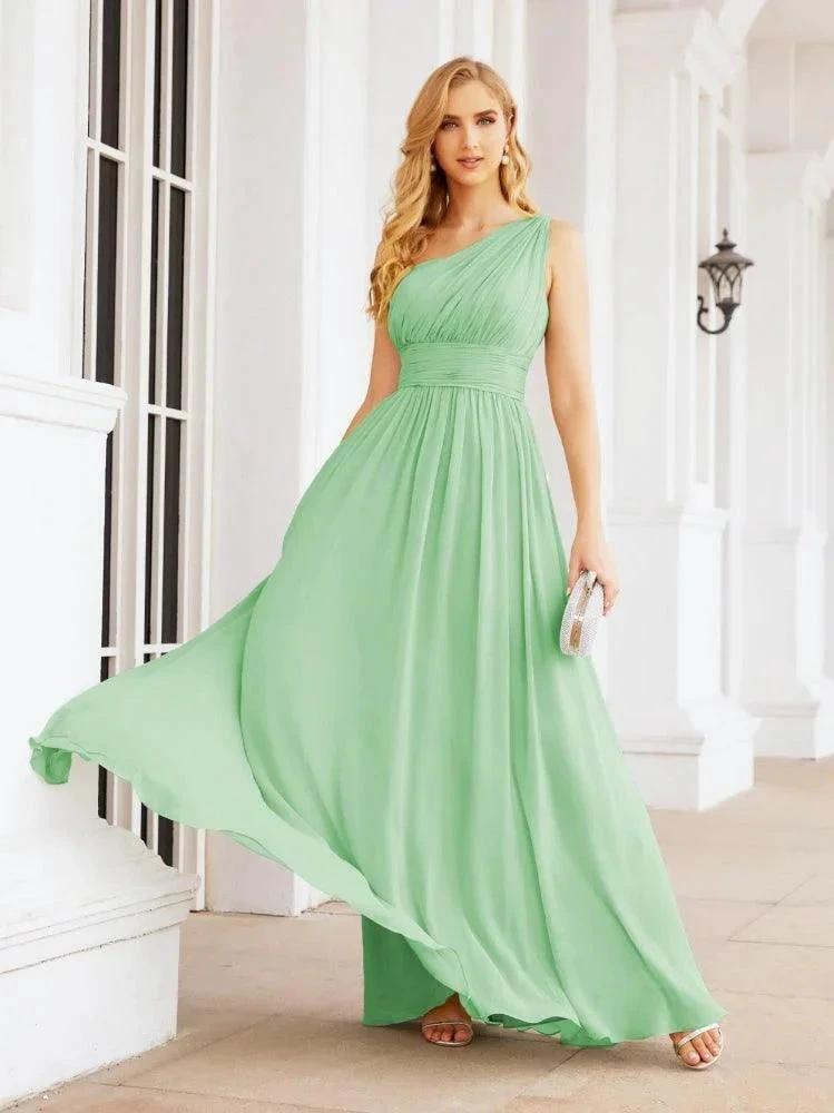 Numbersea One Shoulder Bridesmaid Dresses Long Maxi Formal Evening Party Prom Gowns 28061