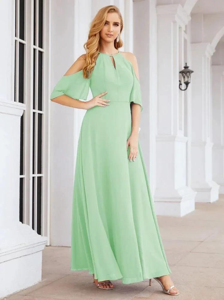 Numbersea Cold Shoulder Bridesmaid Dresses A-Line Long Formal Evening Gowns 28074