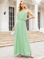 Numbersea  Halter Long Bridesmaid Dresses Formal A line Juniors Dress 28029