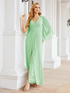 Numbersea Bridesmaid Dresses with Split for Wedding Party Flutter Sleeves 28045