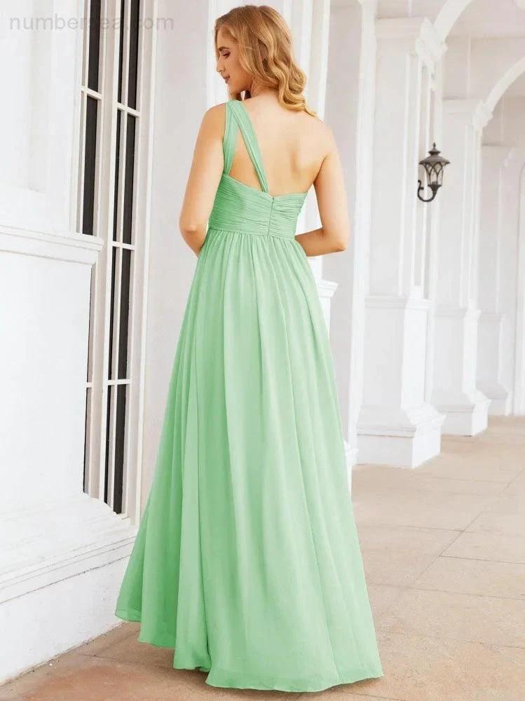 Numbersea One Shoulder Bridesmaid Dresses Long Maxi Formal Evening Party Prom Gowns 28061