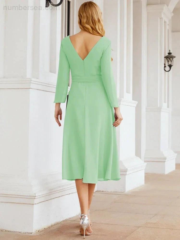 Bridesmaid Dress V-Back Waist Belt Mother of the Bride Wedding Guest SY28031