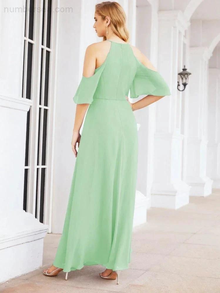 Numbersea Cold Shoulder Bridesmaid Dresses A-Line Long Formal Evening Gowns 28074
