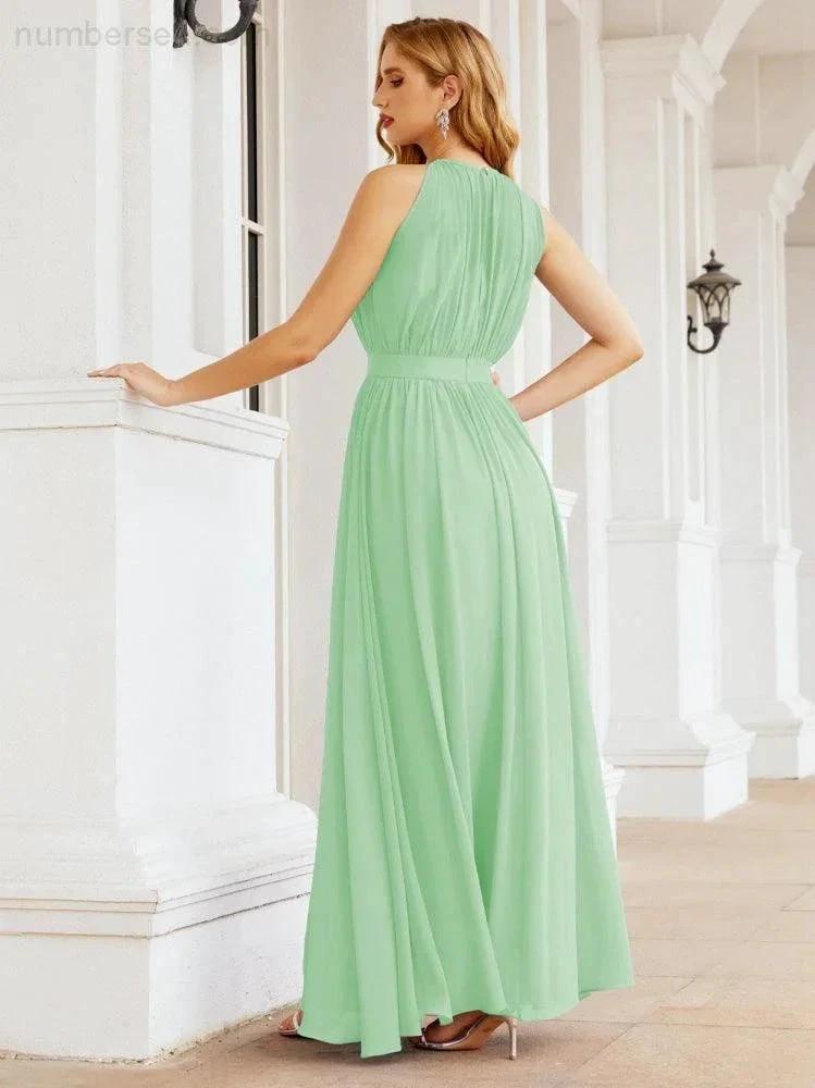 Numbersea Halter Bridesmaid Dress Empire Waist Formal Evening Prom Gown for Mother of The Bride 28030