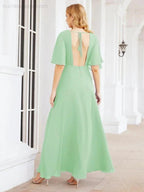 Numbersea V-Neck Bridesmaid Dress Chiffon Long Open Back Formal Dresses for Women Party Evening 28067