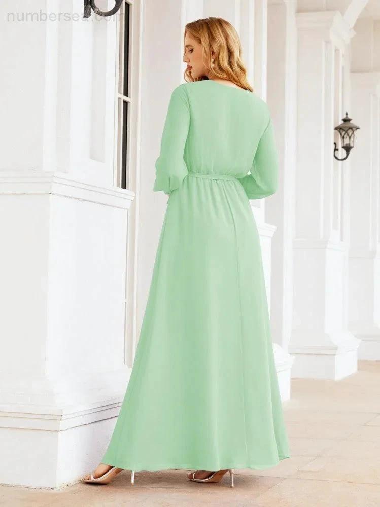 Sunnderly Women's Chiffon Bridesmaid Dress A line Long Sleeves Formal Evening Prom Gown for Wedding Guest SY28032