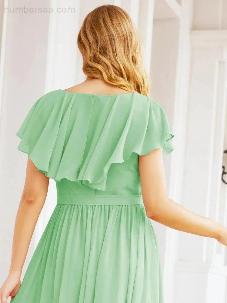 Bridesmaid Dresses with Flutter Sleeves Formal Evening Party Prom Gowns 28044