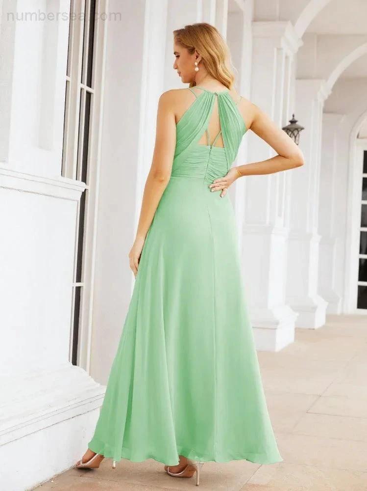 Numbersea Double Spaghetti Straps Bridesmaid Dresses for Women Long Formal Party Dress Side Split 28051