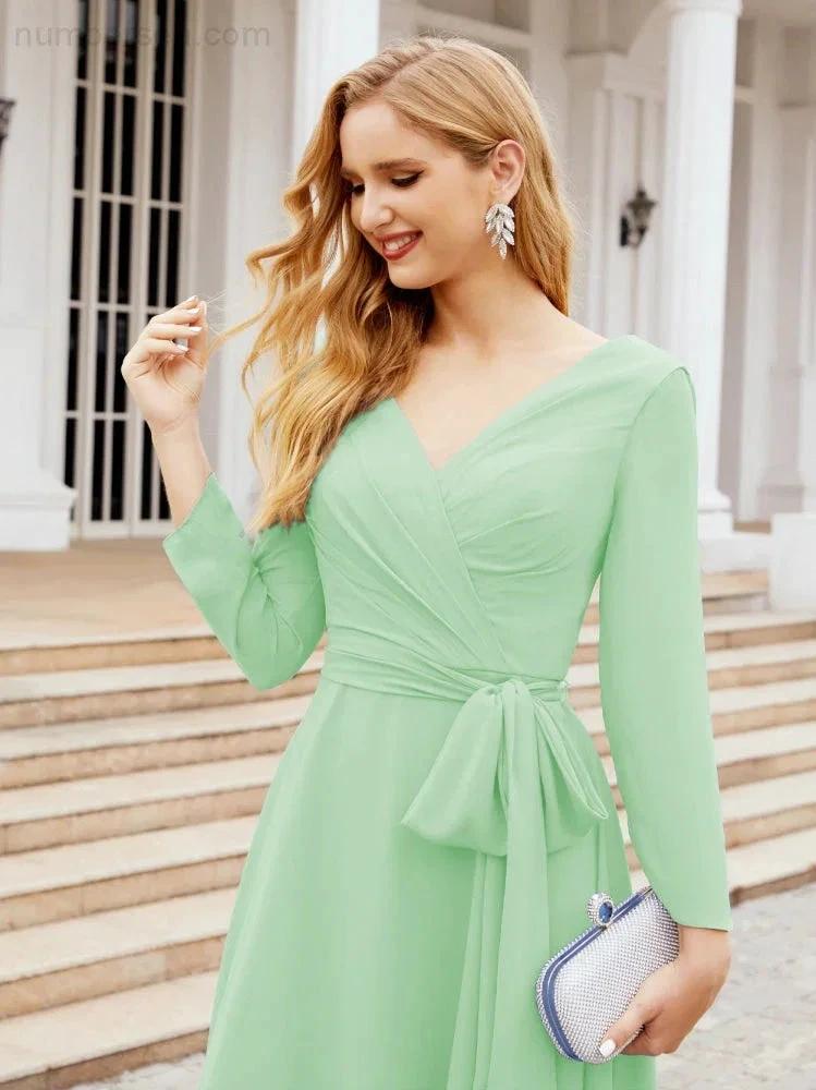 Bridesmaid Dress V-Back Waist Belt Mother of the Bride Wedding Guest SY28031