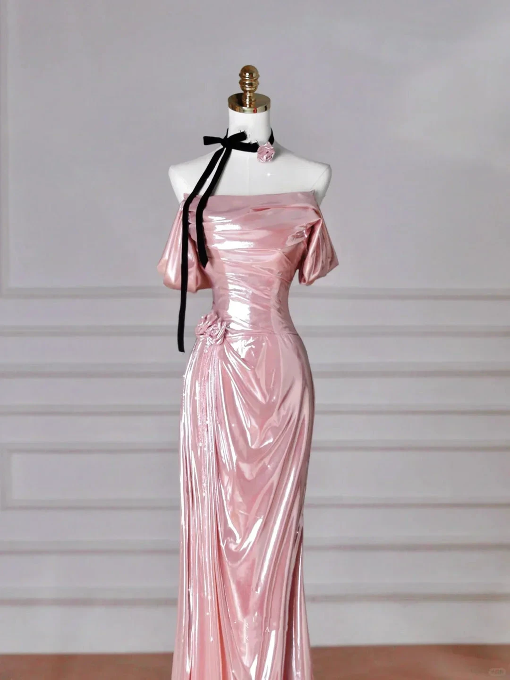 Gorgeous Pink Off The Shoulder Satin Mermaid Long Prom Dress Evening Dress Y8630