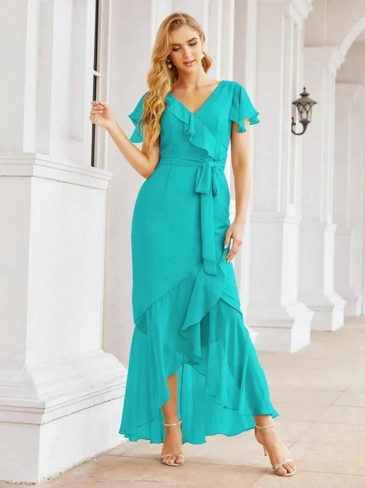 Numbersea Ruffled Bridesmaid Dresses Mermaid Formal Violin Evening Party Prom Gowns 28042