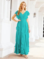 Ruffled Bridesmaid Dresses with Sleeves Long Formal Party Dress 28041