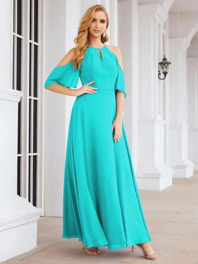 Numbersea Cold Shoulder Bridesmaid Dresses A-Line Long Formal Evening Gowns 28074