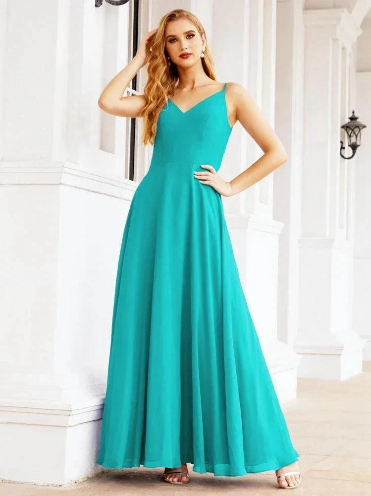 Numbersea Spaghetti Strap Bridesmaid Dresses V Neck Butterfly Back Fromal Evening Party Prom Gown 28036