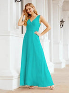 Formal Prom Gown Elegant V-Neck Sleeveless Bridesmaid Dresses for Wedding Party 28037