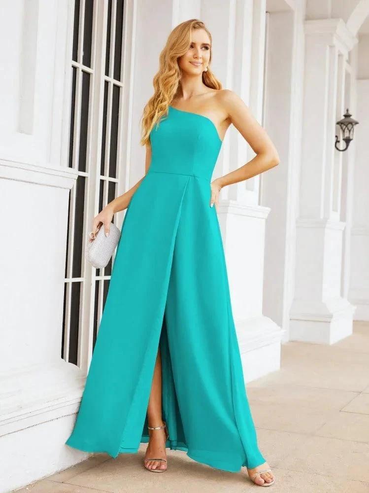 Numbersea Women's One Shoulder Formal Prom Gowns for Mother of The Bride Side Slit Bridesmaid Dresses 28052