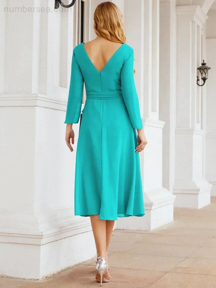 Bridesmaid Dress V-Back Waist Belt Mother of the Bride Wedding Guest SY28031