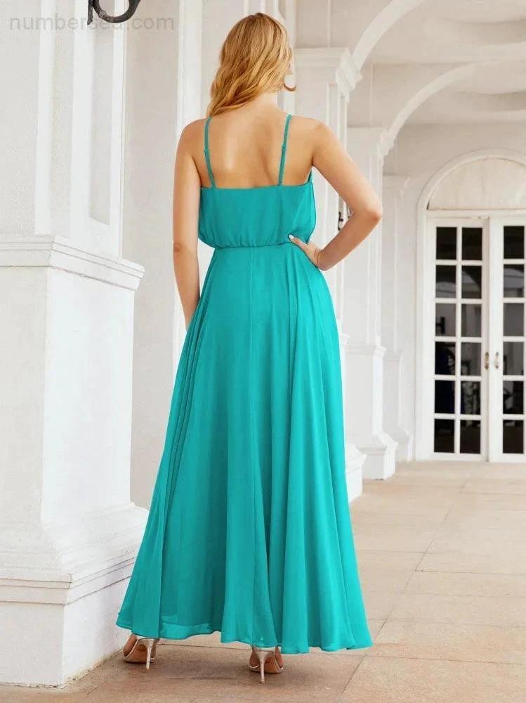Numbersea  Halter Long Bridesmaid Dresses Formal A line Juniors Dress 28029