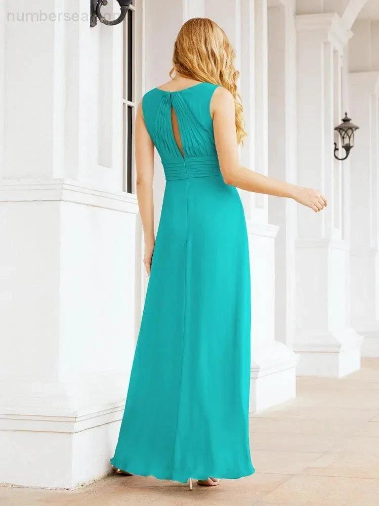 Formal Prom Gown Elegant V-Neck Sleeveless Bridesmaid Dresses for Wedding Party 28037