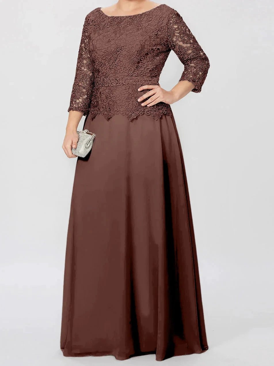 A-Line/Princess Round Neck 3/4 Length Sleeves Floor-Length Mother of the Bride Dresses with Applique & Sequins
