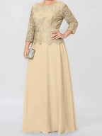 A-Line/Princess Round Neck 3/4 Length Sleeves Floor-Length Mother of the Bride Dresses with Applique & Sequins